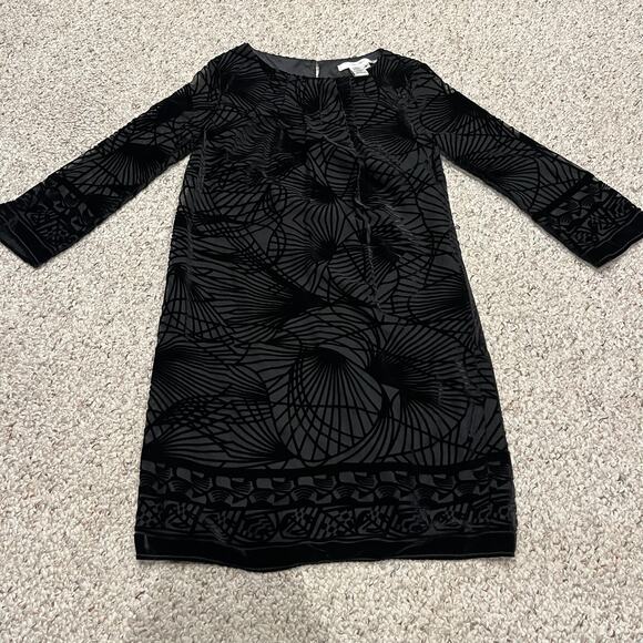 Studio M Velvet Burnout Shift Dress Sz S Black Silk Blend Fairy Grunge Witchy - Picture 1 of 6